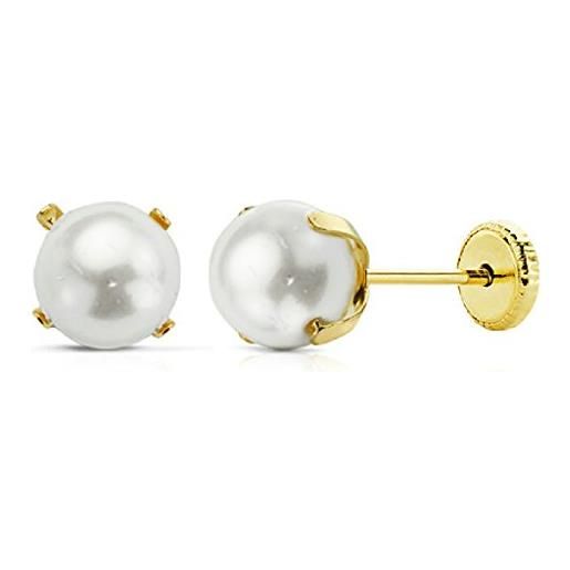 OROCOR orecchini da bambino/ragazza, in oro 18 carati, con perla coltivata, dimensioni 5 mm