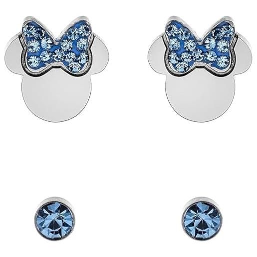 Disney orecchini minni mouse, collezione acciaio inossidabile, colore argento, unico, pietre di zirconia cubica, regalo per ragazze e donne (blu)