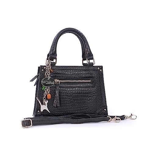 Catwalk Collection Handbags - piccola borsa tracolla donna pelle - borsa a mano - crocodillo embossed - cinghia amovibile - raven - marrone