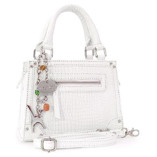 Catwalk Collection Handbags - piccola borsa tracolla donna pelle - borsa a mano - crocodillo embossed - cinghia amovibile - raven - bianco