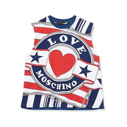 Love Moschino maglietta senza maniche comfort fit t-shirt, bianco/blu, 52 donna