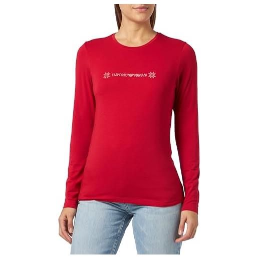 Emporio Armani maglietta da donna in cotone tartan di natale t-shirt, rosso rubino, s