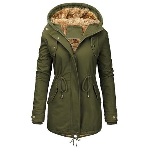 Vancavoo cappotto giubbotto donna parka invernale giacca cappotti imbottita caldo felpa con cappuccio media lugghezza giaccone outdoor, verde, m