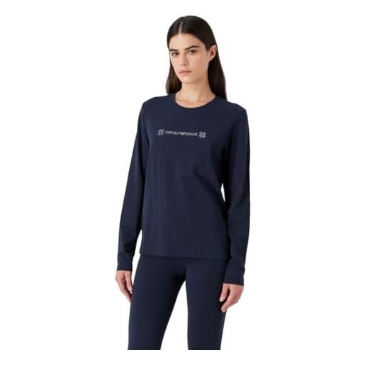 Emporio Armani maglietta da donna in cotone tartan di natale t-shirt, blu marino, m