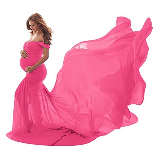Odizli vestito di maternità photoshoot donne off la spalla fit gravidanza chiffon wedding mermaid abito lungo baby shower dress, rosso vinaccia, taglia unica