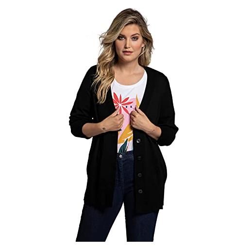 Ulla popken cardigan con scollo a v, abbottonatura, maglia fine maglione, nero, 56-58 donna