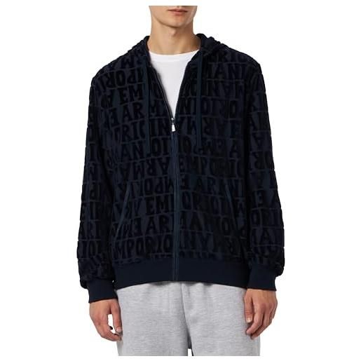 Emporio Armani felpa da uomo con zip in ciniglia jacquard bold logo maglia di tuta, blu marino, m