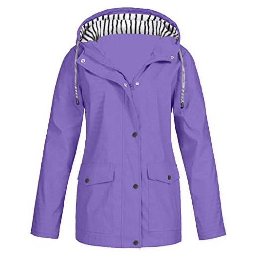 RYTEJFES giacca impermeabile leggera da donna, impermeabile, traspirante, 46 g, per le mezze stagioni, antivento, giacca softshell, giacca a vento, giacca a vento, lilla, xl