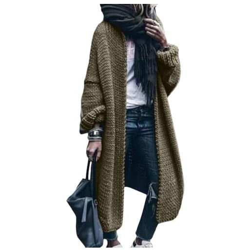 Yegirlzs cardigan lungo donna maniche lunghe cappotto a maglia tinta unita casual giacca aperta maglia maglione cappotti per autunno inverno a marrone xl