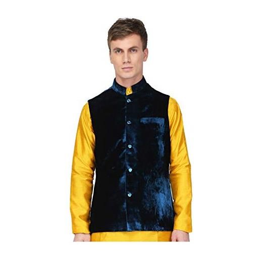 STYLE INSTANT - giacca indiana nehru da uomo, stile jodhpuri bandhgala manica meno gilet, blu navy, m