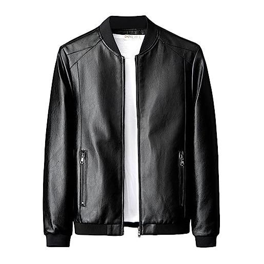 Beokeuioe giacca da uomo in ecopelle con colletto rialzato, giacca bomber da uomo con chiusura lampo, casual, per motociclisti, giacca classica in pelle, nero , xxxl