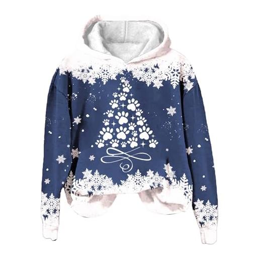 Yowablo felpa con cappuccio con stampa natalizia a maniche lunghe ampia girocollo tinta unita autunno/inverno da donna giubbotto per (blue, m)