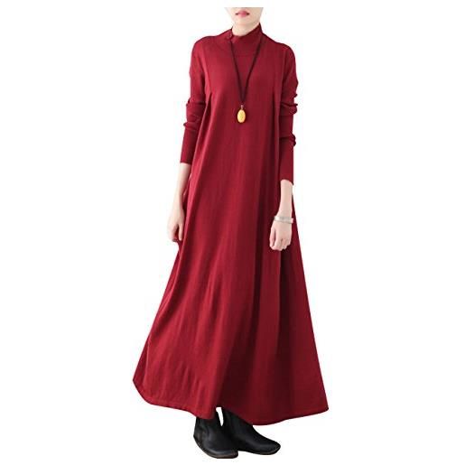 Youlee donna collo alto vestito da jumper maxi vestito burgundy