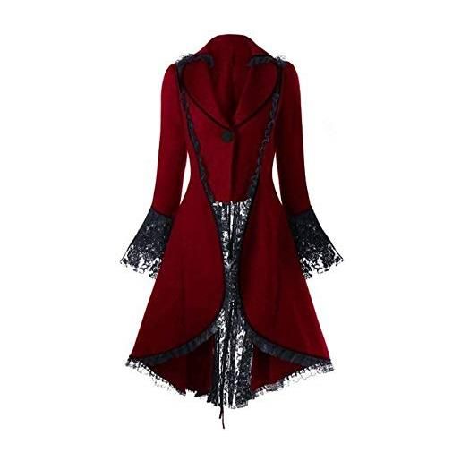 LOSSLO abito gotico, da donna, stile medievale, punk frack, smoking con pizzo, a maniche lunghe, per carnevale, colore: rosso, xxxl