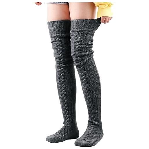 Yurosiay calze lunghe da donna a maglia al ginocchio, calze invernali calde sopra il ginocchio, extra lunghe, per donne e ragazze, colore nero, 85 cm