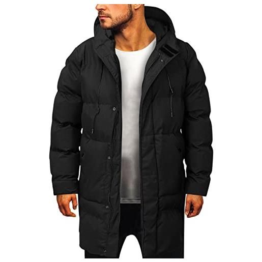 Generico cappotto invernale da uomo in peluche caldo con tasca solida con cappuccio, manica lunga, bottone, cerniera, giacca giaccone a vento (black, xxxxxxxxl)