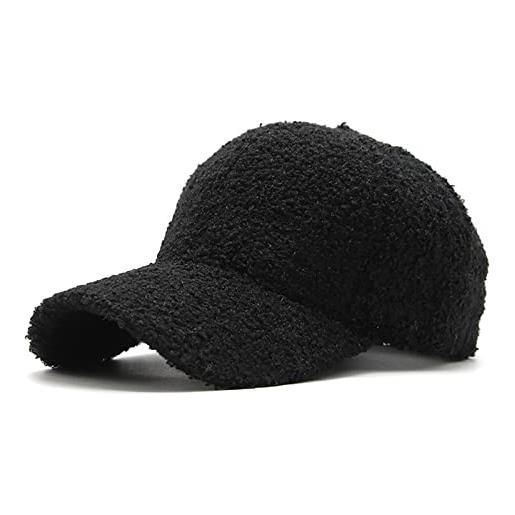 JowTreex cappellini da baseball in lana di agnello sintetico, per esterni, caldi, invernali, stile hip-hop, unisex, nero , taglia unica