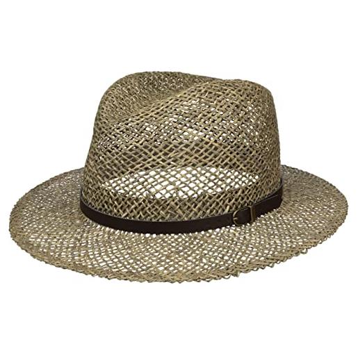 LIPODO farmer cappello di paglia da uomo - cappello da sole in 100% paglia - cappello da spiaggia nelle taglie s (54-small) - made in italy - cappello estivo con cordoncino marrone in pelle