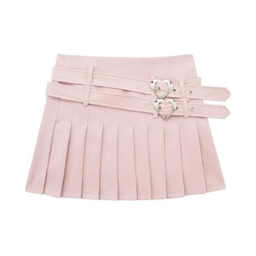 ARESU gonna doppia cintura rosa giocosa gonna a pieghe bianca minigonna a trapezio nera streetwear donna-rosa-s