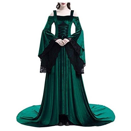 AnyuA donna costume medievale vestito vittoriano gotico abito da sera a maniche lunghe verde 5xl