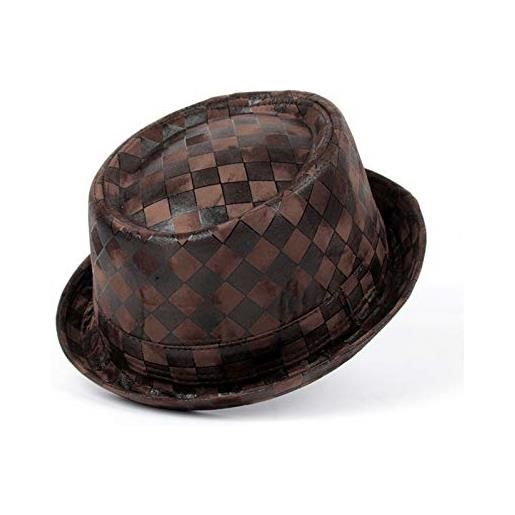Generic hhf caps & hats 100% pelle moda uomini pork pie hat gentleman flat leather fedora hat jazz hat 3 big size (colore: caffè, misura: 57-58cm)