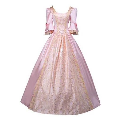 BOTCAM abito da donna gotico medievale in pizzo con maniche a tromba, stile retrò, principessa rinascimentale, abito da sera in raso, lilla 2, s