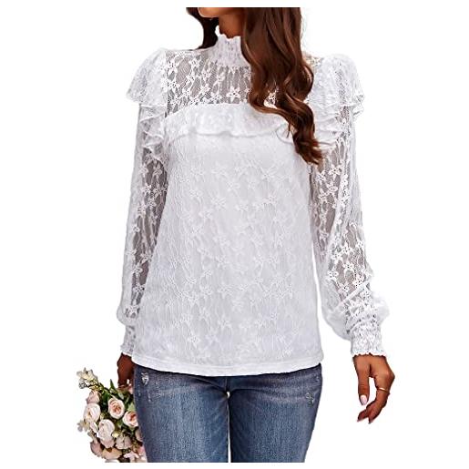 Qiyun.z camicie da donna a maniche lunghe in pizzo camicette eleganti casual floreali estive camicie bianche s