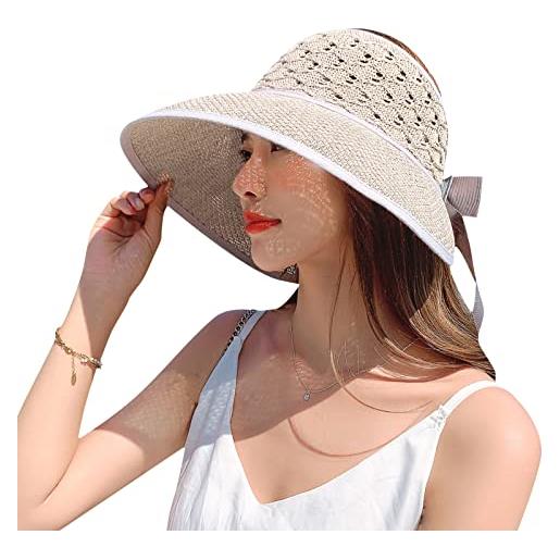 FEOYA cappello da sole da donna cappello a cilindro vuoto a tesa larga cappello di paglia traspirante ampia pieghevole protezione uv esterna estiva