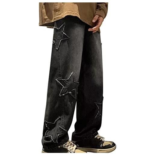 PODOLIXIA jeans da uomo baggy jeans hip hop teenager ragazzi streetwear skateboard y2k pantaloni moda skater skateboard pantaloni, nero , m