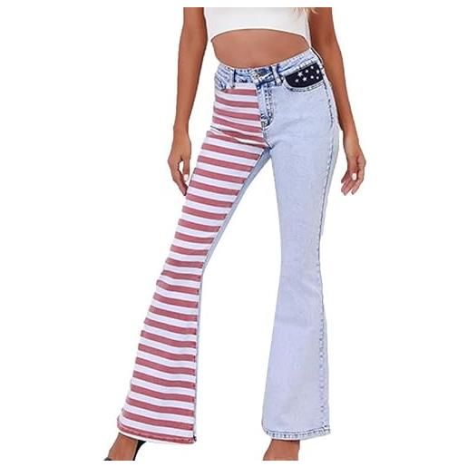 CRITOR jeans svasati classici da donna jeans con fondo a campana patchwork a righe pantaloni in denim a vita alta alla moda