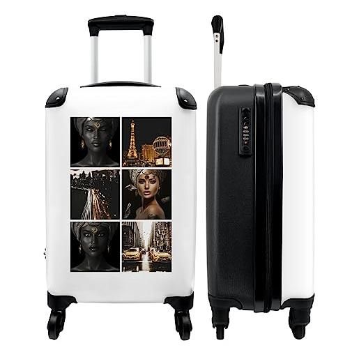 NoBoringSuitcases.com® valigia bagaglio a mano trolley case valigia piccola con 4 ruote - donna - collage - oro - architettura - auto - bagaglio a bordo