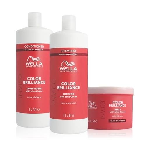 Wella Professionals color brilliance shampoo professionale 1l + conditioner 1l + maschera 500ml per capelli spessi e grossi proteggono e mantengono vivo il colore