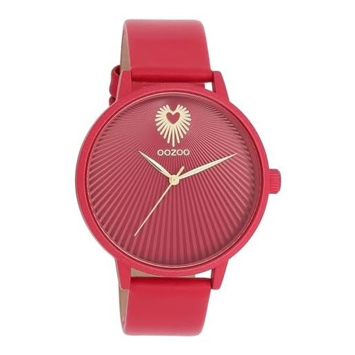 Oozoo timepieces - orologio da polso da donna con cinturino in pelle, di alta qualità, da donna, elegante, analogico, rotondo, viva magenta viva magenta