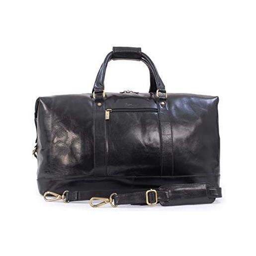Ashwood - vera pelle - borsone da viaggio/bagaglio a mano/borse da palestra/sportive/weekend - tracolla regolabile e rimovibile - 2070 - nero