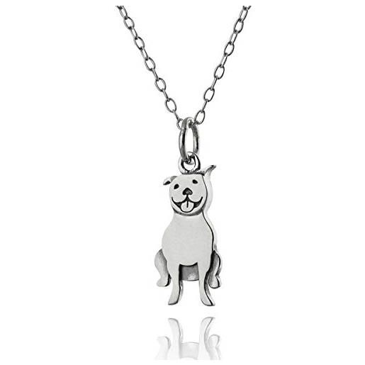 FashionJunkie4Life collana con ciondolo a forma di cane pitbull dettagliato in argento sterling, 45,7 cm, metallo