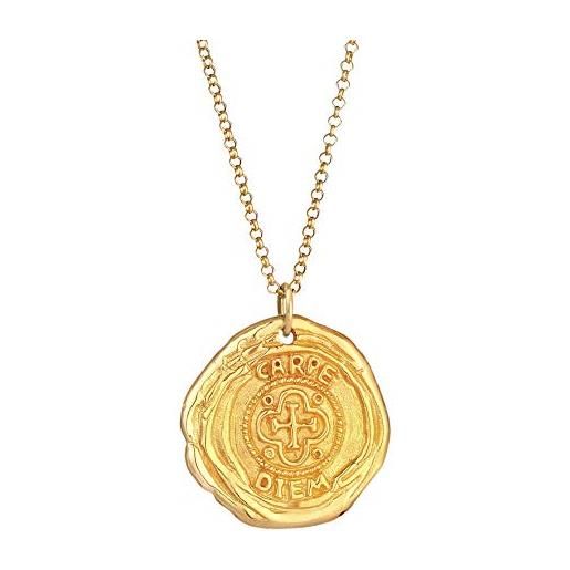 Kuzzoi - collana da uomo in argento sterling 925 placcato oro con moneta antica moneta, catena da uomo in stile vintage, realizzata a mano