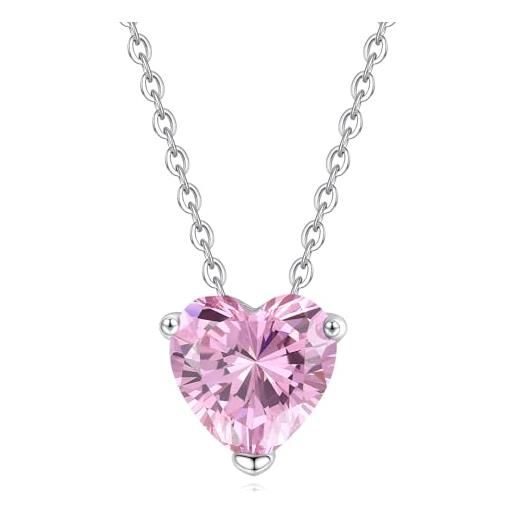 GAVU collana da donna solitario punto luce a cuore di cubic zirconia rosa con catenina in argento sterling 925