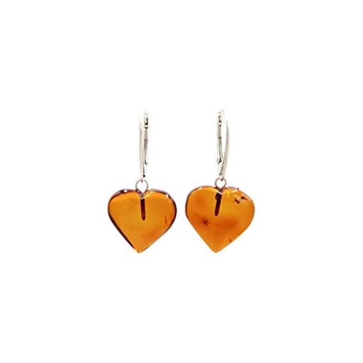 amber-us orecchini a forma di cuore in ambra cognac e colori gialli con fibbia in argento sterling 925 | ambra baltica 17 x 15 x 6 mm | gioielli in ambra, ambra argento