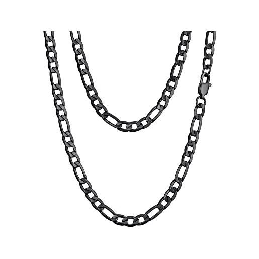 PROSTEEL collana da uomo catena figaro 65 cm nero acciaio inossidabile confezione regalo 6 mm di larghezza