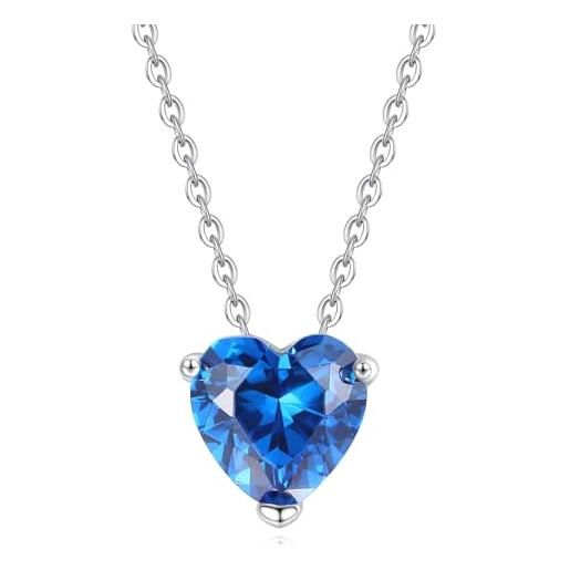 GAVU collana da donna con ciondolo cuore punto luce di zirconia cubica blu con catenina in argento sterling 925