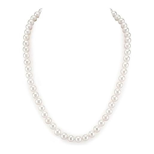 PERORNO collana di perle coltivate di dimensioni 6-6,5 mm e colore bianco con lucentezza alta e spilla in oro 18 carati, 45 cm largo, oro, perla
