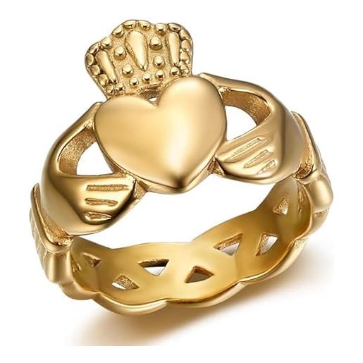 BOBIJOO JEWELRY - claddagh cuore amore amicizia irlanda anello donna in acciaio inox placcato oro - 19 (9 us), d'oro - acciaio inossidabile 316