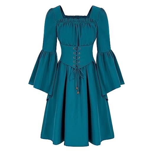 SCARLET DARKNESS donna abiti rinascimentali manica tromba con cintura abito medievale, blu pavone, xxl