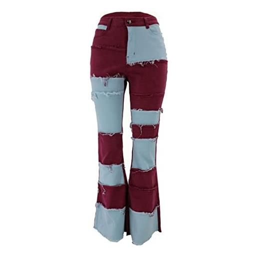 Dawwoti donne classiche jeans flarmed patchwork fray vita alta vita in denim pants campanile jeans