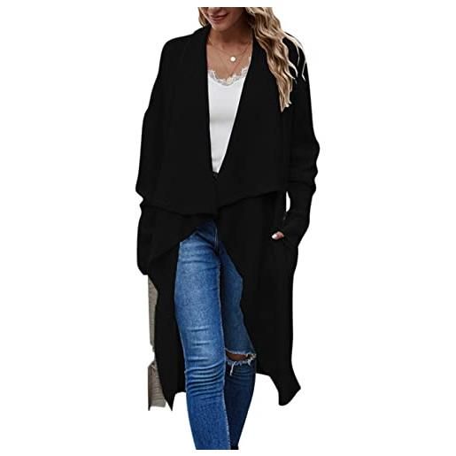 ORANDESIGNE cardigan donna lungo leggero e traspirante invernale coprispalle elegante manica lunga cardigan maglia casual giacca uncinetto curvy cappotto con tasca nero s