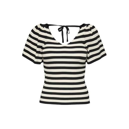 Only onlleelo stripe ss back v-neck knt noos t-shirt, nero/strisce: cloud dancer, xs donna