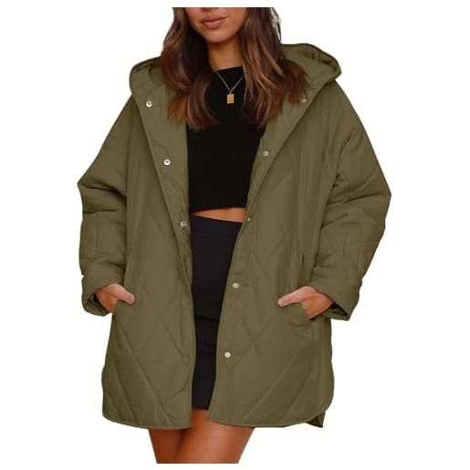 Vagbalena piumino casual invernale da donna casual trapuntato con cappuccio trapuntato a rombi piumino casual con cappuccio oversize con bottoni (verde dell'esercito, m)