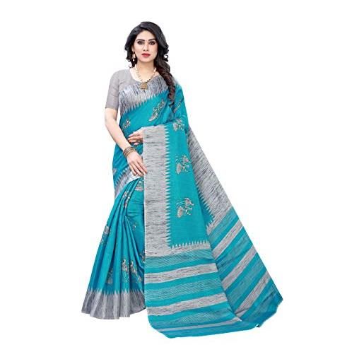 Generic indiano bollywood saree umana stampato art seta abito da donna sari sari con blusa unstiched pezzo (blu), blu, etichettalia unica