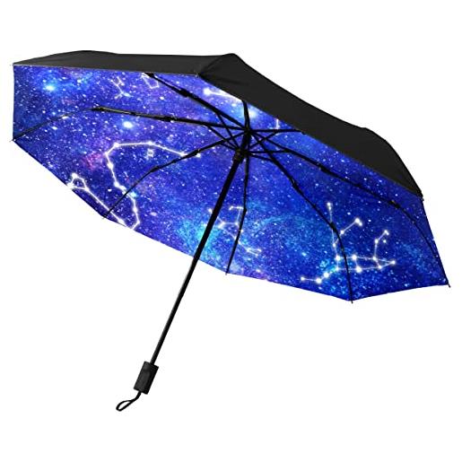 CLAYU ombrello pieghevole automatico, ombrello da viaggio compatto impermeabile cielo stellato, colore unico, taglia unica