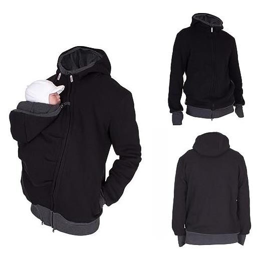 HEGZA 2 in 1 multifunzione uomo felpe del portare neonato bambino hoodie cappuccio, mens canguro felpa felpa con cappuccio, nero, m
